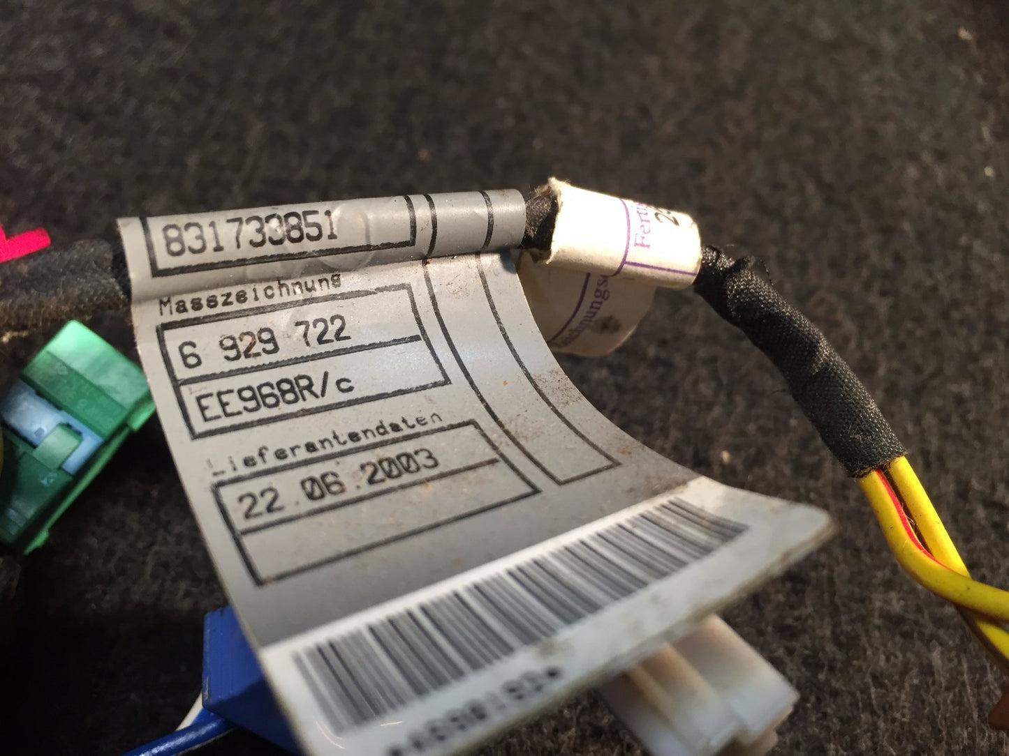 02 03 04 05 BMW 745i E65 Front Right Passenger Seat Wire Harnesses 6929722 OEM