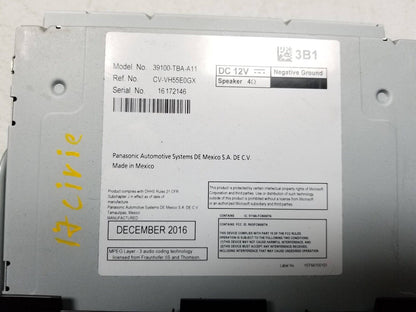 16 17 Honda Civic Sedan AM FM Cd Player Receiver 39100-tba-a11 OEM