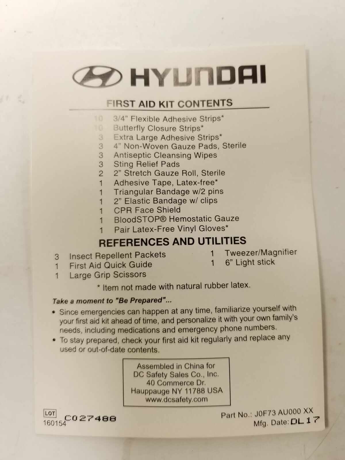 18-21 Hyundai Kona First Aid Kit OEM 29k Miles