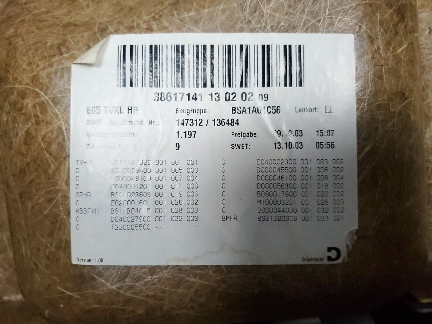 02 03 04 05 BMW 745i E65 Rear Door Trim Panel Right Passenger Side OEM