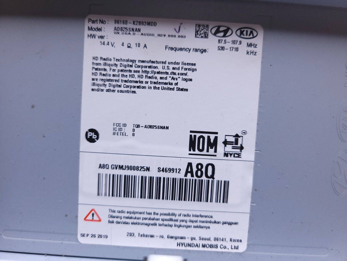 20 21 22 Hyundai Venue 8" Audio Multimedia Display Radio Receiver 96160k2893 OEM