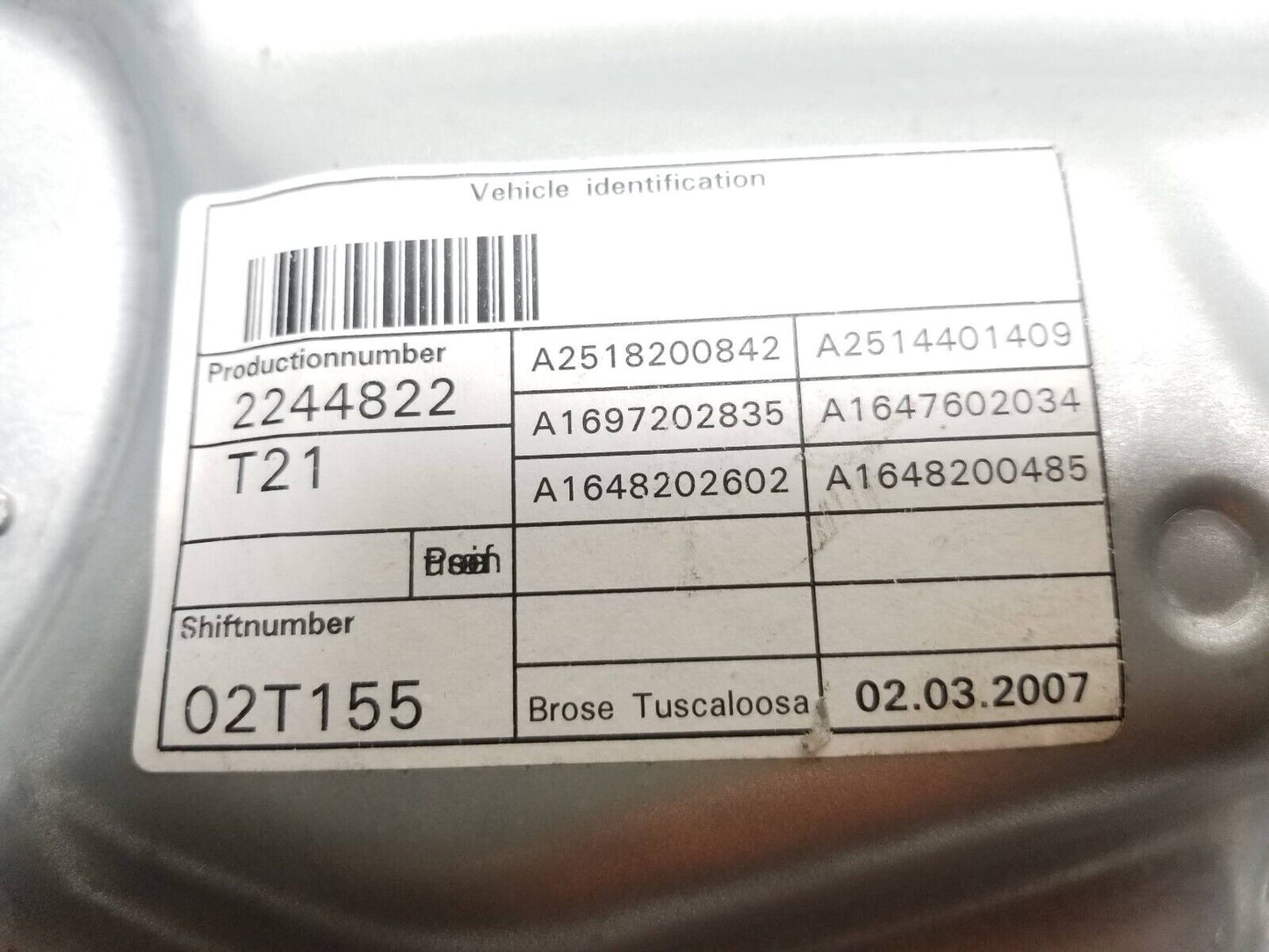 06 07 08 09 10 11 Mercedes Ml500 Front Door Window Regulator Right Pass Side OEM