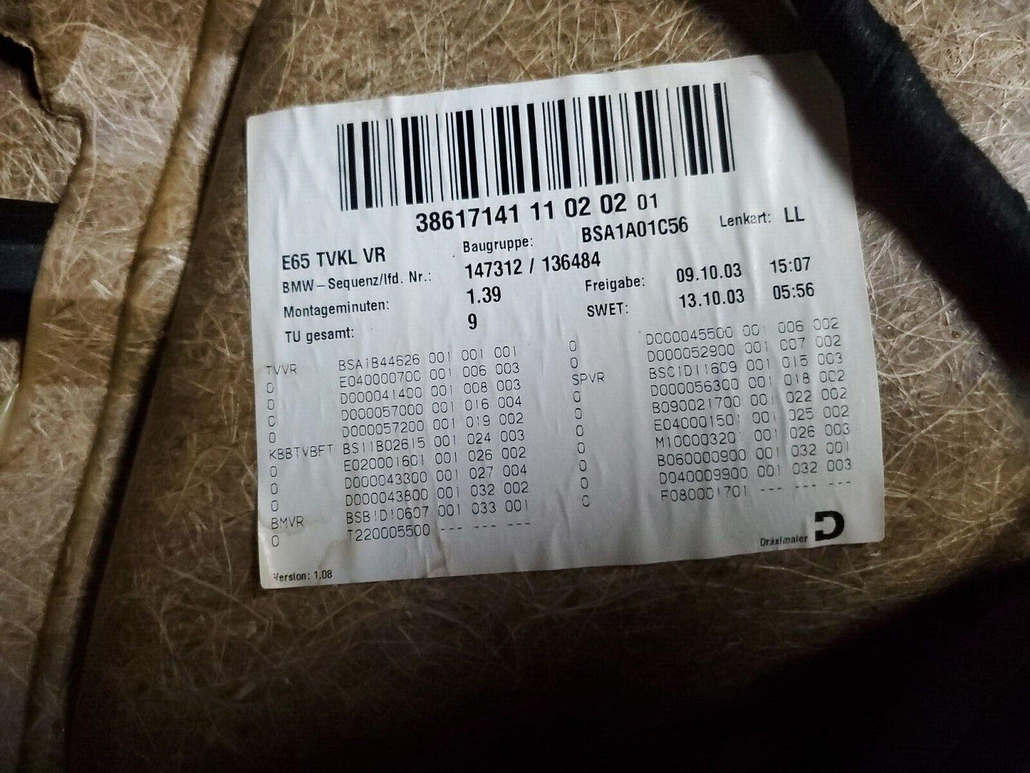 02 03 04 05 BMW 745i E65 Front Right Door Trim Panel Passenger Side OEM