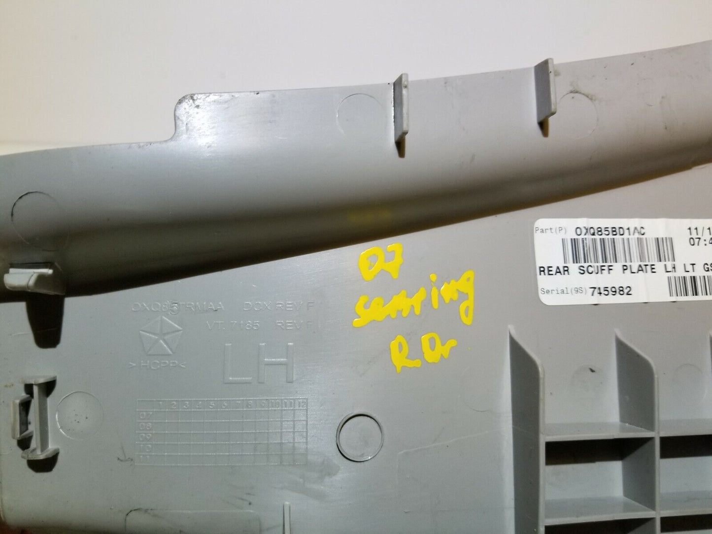 07 08 09 10 Chrysler Sebring Rear Left Driver Door Sill Scuff Plate Trim OEM