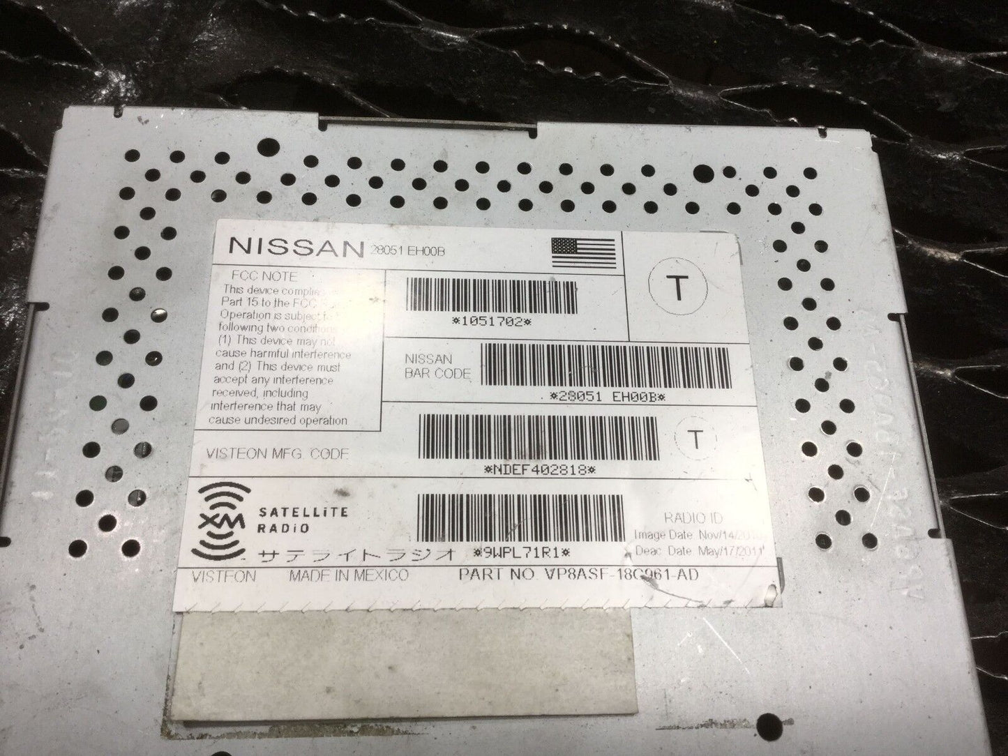 2011 Nissan Murano Satellite Radio Receiver Control Module 28051-eh00b OEM N23