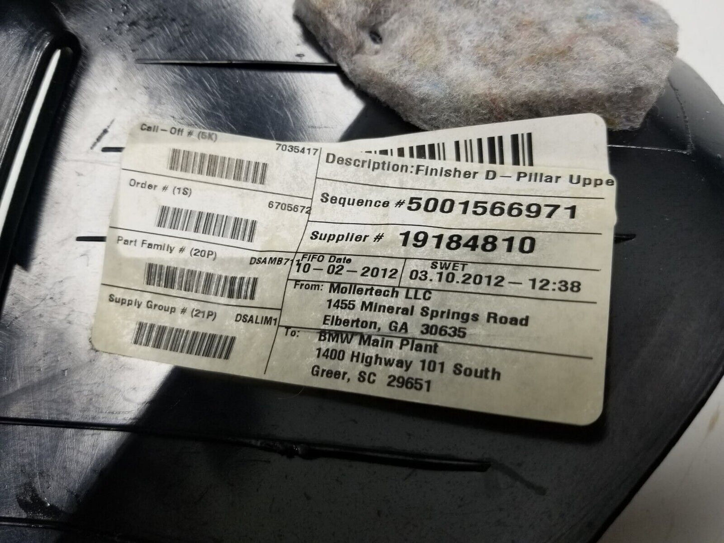 07 08 09 10 11 12 13 BMW X6 Rear Right Pass Side Upper D Pillar Trim Cover OEM