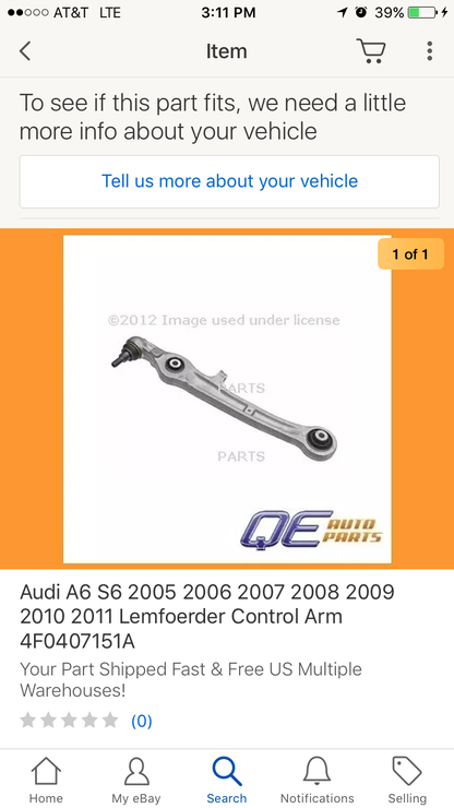 05 06 07 08 Audi A6 C6 Front Lower Control Arm 4f0407151a OEM