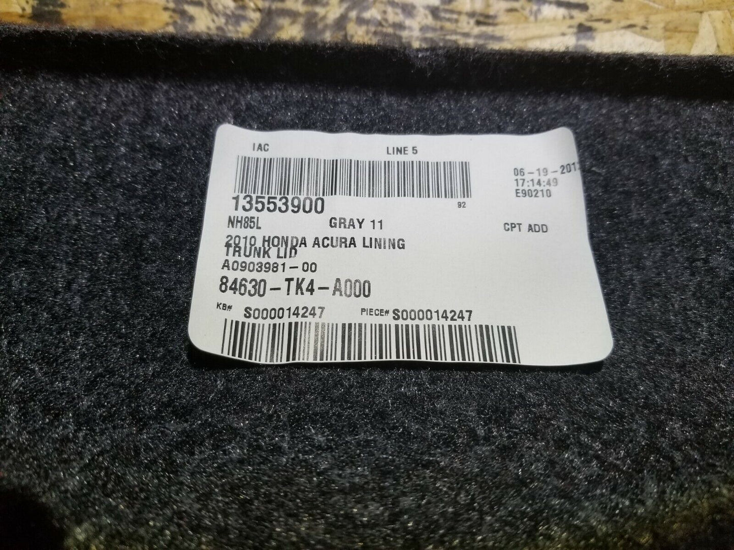 09 10 11 14 Acura Tl Trunk Lid Interior Liner Trim Cover OEM