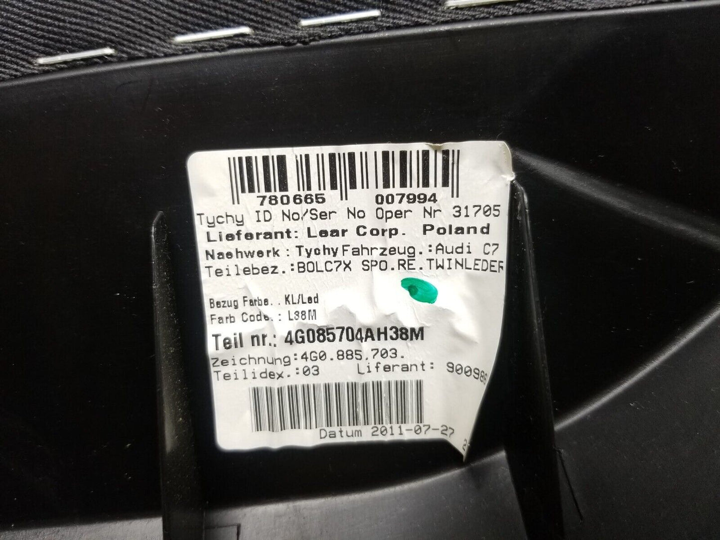 12 13 14 15 16 17 Audi A7 Rear Seat Bolster Cushion Right Passenger Side OEM