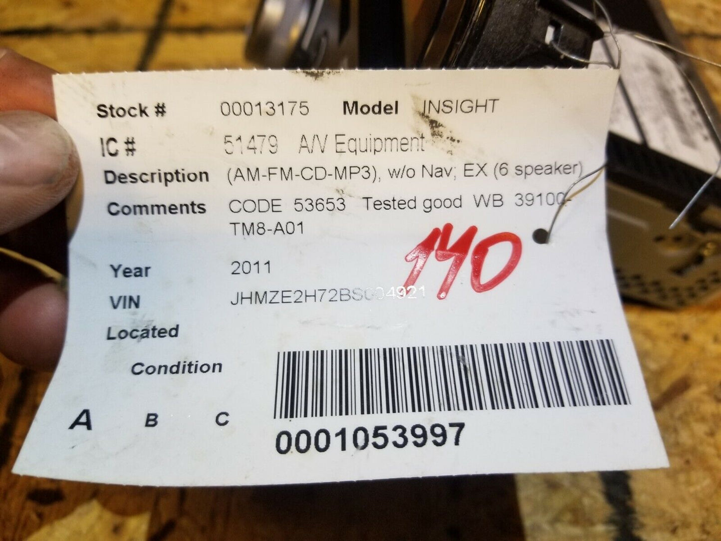 11 2011 Honda Insight Audio AM FM Radio Cd Player Receiver OEM #140