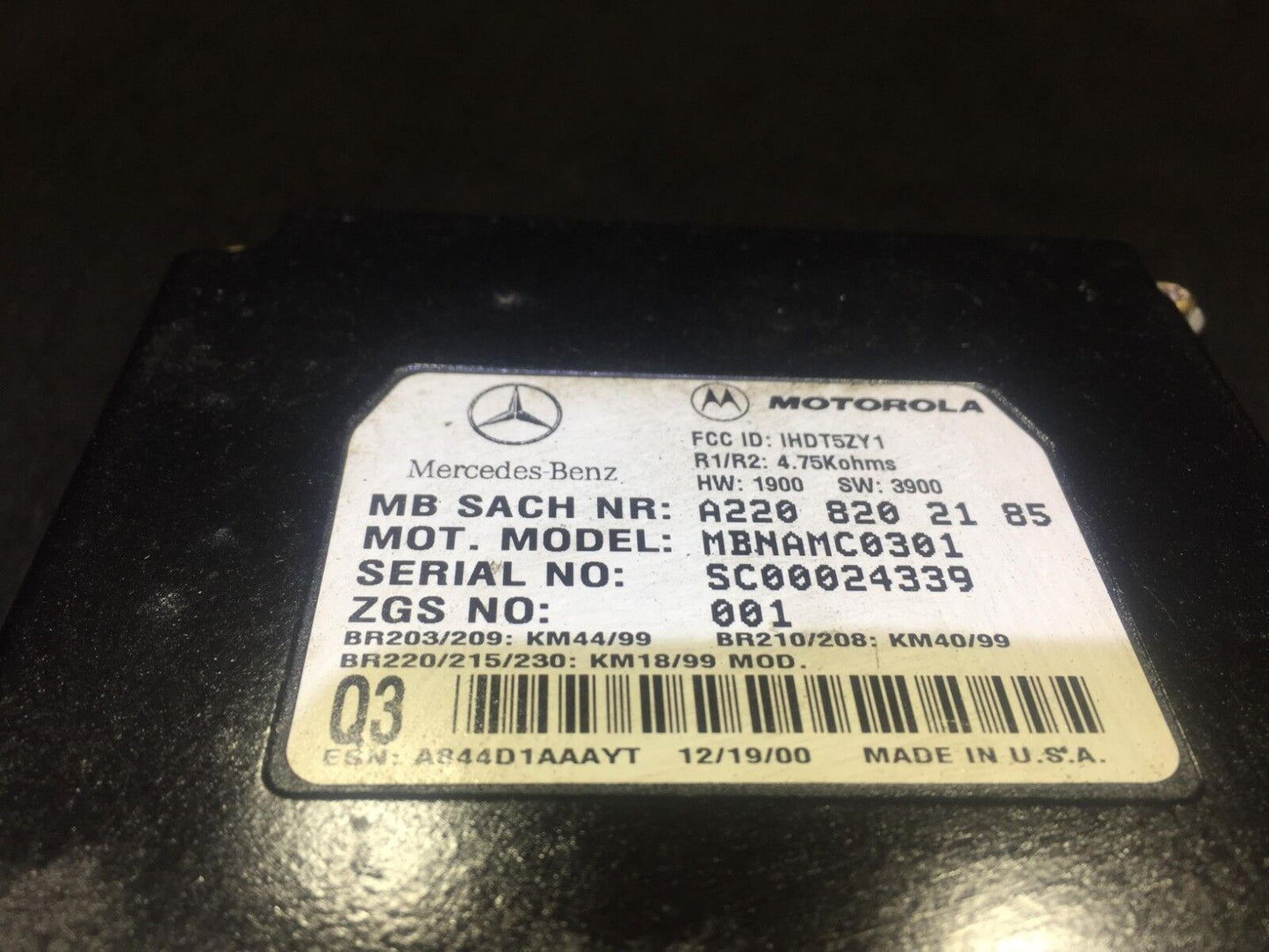 98 99 00 01 Mercedes W163 Motorola Telephone Module Unit Computer OEM D34